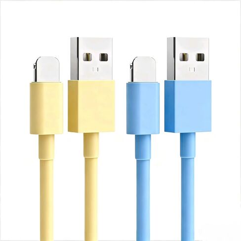 شاحن هاتف بطول 3 أقدام وكابل شحن سريع للهاتف 14/13/12/11 Pro Max/XS MAX/XR/XS - بيج وأزرق فاتح، عبوتان in Saudi Arabia