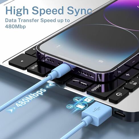 شاحن هاتف بطول 3 أقدام وكابل شحن سريع للهاتف 14/13/12/11 Pro Max/XS MAX/XR/XS - بيج وأزرق فاتح، عبوتان in Saudi Arabia