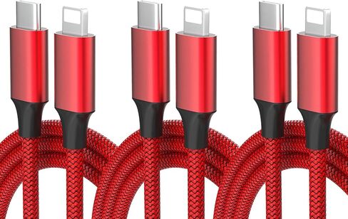 كابل USB C إلى L 3Pack 4FT، كابل شاحن سريع لهاتف Apple iPhone، سلك طاقة متين من النايلون المضفر من النوع C شحن سريع لهاتف iPhone 14 13 12 11 Pro Max Xr Xs 8 7 6 Plus والمزيد، أحمر in Saudi Arabia