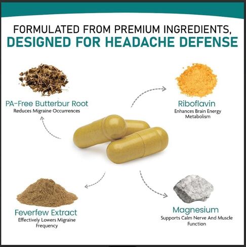 مكمل لتخفيف الصداع النصفي - كبسولات جذر الزبدة والريبوفلافين والمغنيسيوم والينسون خالية من PA - مزيج فريد من نوعه من مكملات الصداع النصفي الأصلية من Mind Ease يوفر الوقاية من الصداع النصفي - 60 قطعة in Kuwait