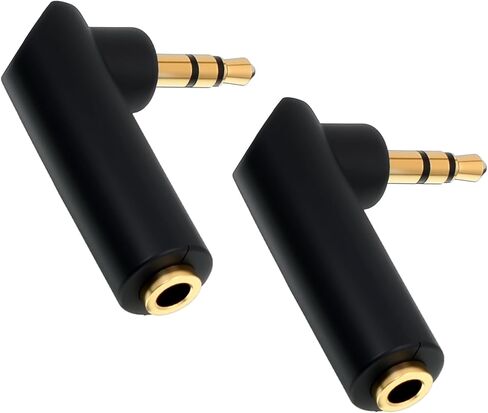2 Pcs 3.5mm Angle Male to Female Audio Adapter 1/8 Inch TRS Male to Female Stereo Jack Plug AUX Connector Right Angle Audio Adapters and Connectors Compatible with Headset Tablets Speakers MP3 in Kuwait