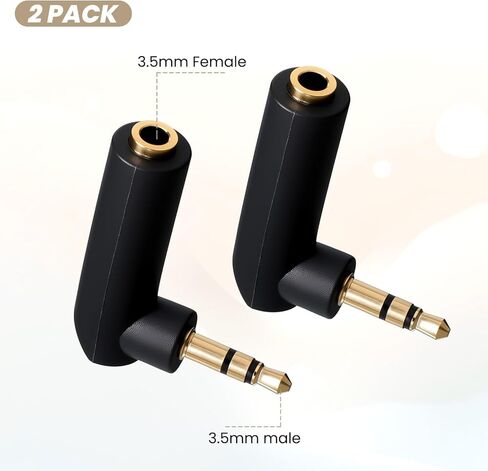 2 Pcs 3.5mm Angle Male to Female Audio Adapter 1/8 Inch TRS Male to Female Stereo Jack Plug AUX Connector Right Angle Audio Adapters and Connectors Compatible with Headset Tablets Speakers MP3 in Kuwait
