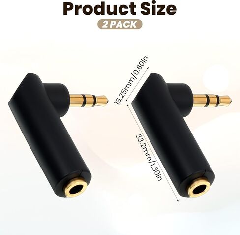 2 Pcs 3.5mm Angle Male to Female Audio Adapter 1/8 Inch TRS Male to Female Stereo Jack Plug AUX Connector Right Angle Audio Adapters and Connectors Compatible with Headset Tablets Speakers MP3 in Kuwait