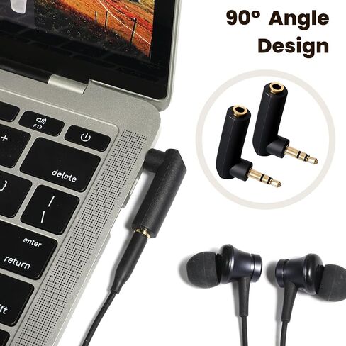 2 Pcs 3.5mm Angle Male to Female Audio Adapter 1/8 Inch TRS Male to Female Stereo Jack Plug AUX Connector Right Angle Audio Adapters and Connectors Compatible with Headset Tablets Speakers MP3 in Kuwait
