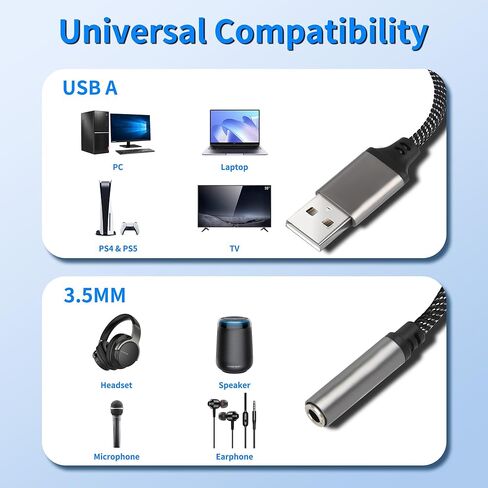 USB to 3.5mm Audio Headphone Jack Adapter, USB to Aux Adapter 3.5mm Female, External Sound Card Converter for Headphones, PC, Laptops, Desktops,PS4, PS5 and More Device in Saudi Arabia