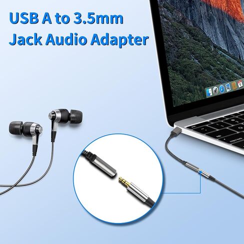 USB to 3.5mm Audio Headphone Jack Adapter, USB to Aux Adapter 3.5mm Female, External Sound Card Converter for Headphones, PC, Laptops, Desktops,PS4, PS5 and More Device in Saudi Arabia