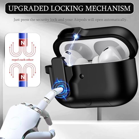 متوافق مع AirPods Pro الجيل الثالث، لحافظة Airpod Pro 3 2025 مع قفل، تصميم غطاء تلقائي منبثق للحماية الكاملة من السقوط مع سلسلة مفاتيح للنساء، قوس أرجواني in Kuwait