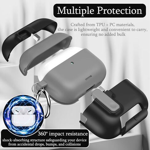 متوافق مع AirPods Pro الجيل الثالث، لحافظة Airpod Pro 3 2025 مع قفل، تصميم غطاء تلقائي منبثق للحماية الكاملة من السقوط مع سلسلة مفاتيح للنساء، قوس أرجواني in Kuwait