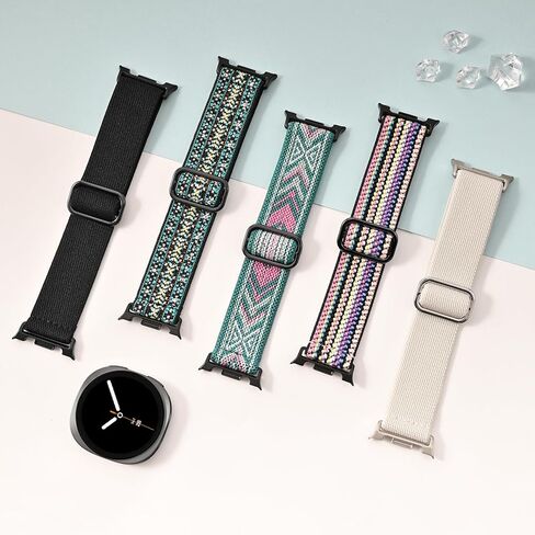 5 قطع من أساور النايلون القابلة للتمدد متوافقة مع ساعة Samsung Galaxy Watch 8 Band 40mm 44mm/Galaxy Watch 8 Classic 46mm، أساور معصم بديلة لحزام رياضي مرن ناعم بحلقة منفردة للنساء والرجال in Kuwait