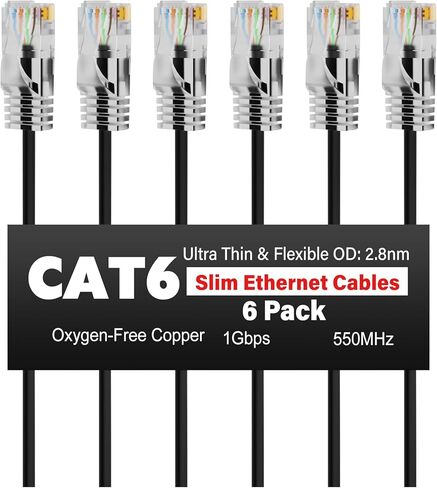 Slim CAT6 Ethernet Cable 6 FT (6-Pack), Cat 6 Patch Cable, 1Gbps, Internet Network Cables, Ultra Slim Cat6 Cat5e Cables, UTP, for Router, Modem, Switch, Gaming Consoles, TV, Server, Computer Room in Saudi Arabia