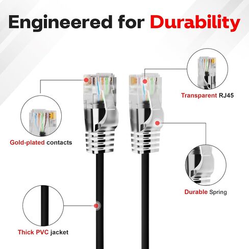 كابل إيثرنت CAT6 رفيع بطول 6 أقدام (6 حزم)، كابل تصحيح Cat 6، 1 جيجابت في الثانية، كابلات شبكة الإنترنت، كابلات Cat6 Cat5e فائقة النحافة، UTP، لجهاز التوجيه، المودم، المحول، وحدات تحكم الألعاب، التلفزيون، الخادم، غرفة الكمبيوتر in Kuwait