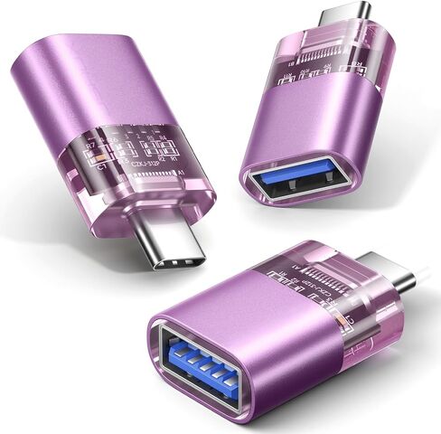 محول USB C إلى USB 3 حزم، محول USB 3.0 5 جيجابت في الثانية من النوع C ذكر إلى USB أنثى متوافق مع MacBook Pro/Air، iPad، iPhone 15/15 Pro Max، Samsung S24/S23/S22/S21، لوحة المفاتيح، ماوس أرجواني شفاف in Saudi Arabia