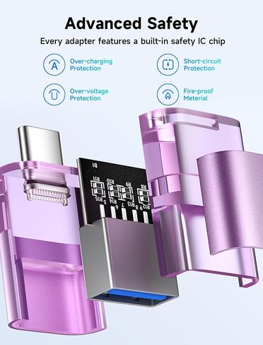 محول USB C إلى USB 3 حزم، محول USB 3.0 5 جيجابت في الثانية من النوع C ذكر إلى USB أنثى متوافق مع MacBook Pro/Air، iPad، iPhone 15/15 Pro Max، Samsung S24/S23/S22/S21، لوحة المفاتيح، ماوس أرجواني شفاف in Saudi Arabia