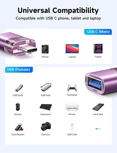 محول USB C إلى USB 3 حزم، محول USB 3.0 5 جيجابت في الثانية من النوع C ذكر إلى USB أنثى متوافق مع MacBook Pro/Air، iPad، iPhone 15/15 Pro Max، Samsung S24/S23/S22/S21، لوحة المفاتيح، ماوس أرجواني شفاف in Saudi Arabia