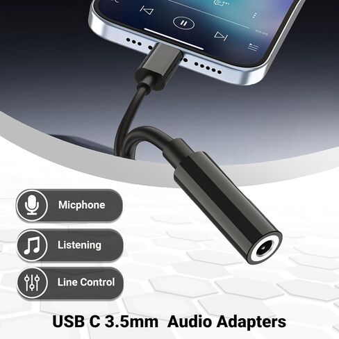 NICE BUDDY Black-2Pack Type C إلى 3.5 مم محول سماعة الرأس - محول الصوت من iPhone 15 Series إلى سماعة رأس 3.5 مم، محول Aux لـ SamsungS23، iPad Pro، Pixel 7-16bit/48 كيلو هرتز مع ميكروفون للسيارة/الألعاب/الموسيقى in Kuwait