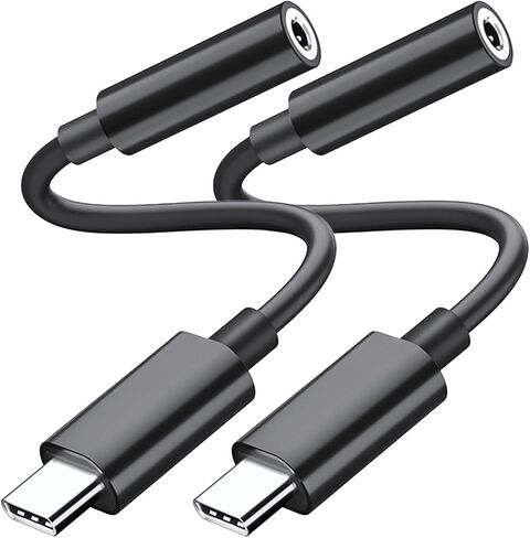 NICE BUDDY Black-2Pack Type C إلى 3.5 مم محول سماعة الرأس - محول الصوت من iPhone 15 Series إلى سماعة رأس 3.5 مم، محول Aux لـ SamsungS23، iPad Pro، Pixel 7-16bit/48 كيلو هرتز مع ميكروفون للسيارة/الألعاب/الموسيقى in Kuwait
