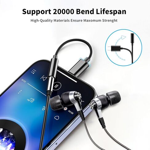 NICE BUDDY Black-2Pack Type C إلى 3.5 مم محول سماعة الرأس - محول الصوت من iPhone 15 Series إلى سماعة رأس 3.5 مم، محول Aux لـ SamsungS23، iPad Pro، Pixel 7-16bit/48 كيلو هرتز مع ميكروفون للسيارة/الألعاب/الموسيقى in Kuwait