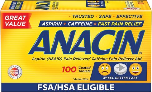 Anacin Fast Pain Relief, Aspirin + Caffeine Pain Reliever, 100 coated tablets in Saudi Arabia