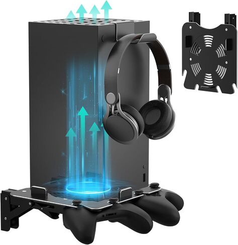 ZHGM Folding Wall Mount for Xbox Series X, Aluminum Alloy Wall Mount Kit for Xbox X with 2 Controller Holders & 1 Headphone Hook, Console Facing Forward Heavy Duty Shelf Wall Mount Bracket (Black) in Saudi Arabia