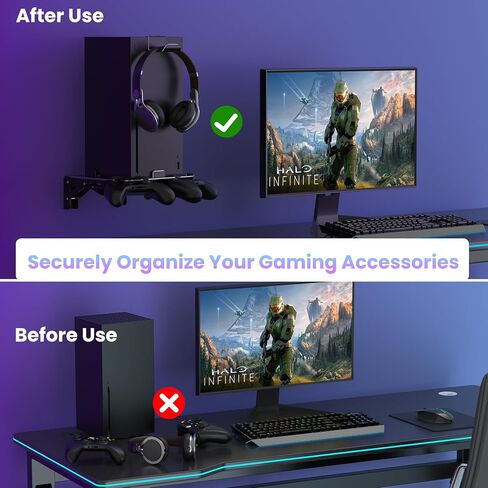 ZHGM Folding Wall Mount for Xbox Series X, Aluminum Alloy Wall Mount Kit for Xbox X with 2 Controller Holders & 1 Headphone Hook, Console Facing Forward Heavy Duty Shelf Wall Mount Bracket (Black) in Saudi Arabia