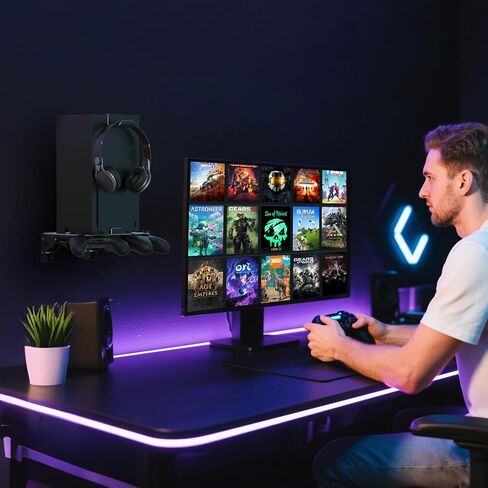 ZHGM Folding Wall Mount for Xbox Series X, Aluminum Alloy Wall Mount Kit for Xbox X with 2 Controller Holders & 1 Headphone Hook, Console Facing Forward Heavy Duty Shelf Wall Mount Bracket (Black) in Saudi Arabia