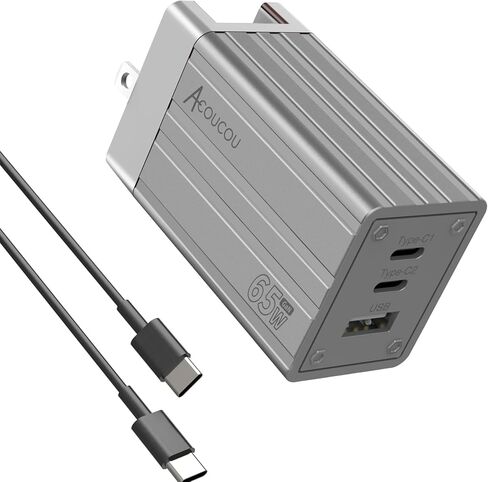 كتلة شحن سريعة USB C، شاحن سريع 65 وات GaN 3 منافذ، محول Acoucou من النوع C مع كابل، لهاتف iPhone 17,16,15، iPad، MacBook، Galaxy S25، S24، S23، الكمبيوتر اللوحي (برونزي) in Kuwait