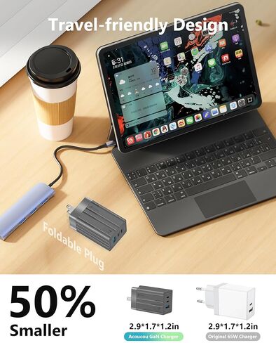 كتلة شحن سريعة USB C، شاحن سريع 65 وات GaN 3 منافذ، محول Acoucou من النوع C مع كابل، لهاتف iPhone 17,16,15، iPad، MacBook، Galaxy S25، S24، S23، الكمبيوتر اللوحي (برونزي) in Kuwait