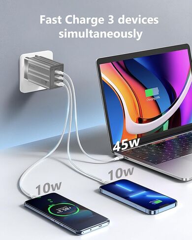 كتلة شحن سريعة USB C، شاحن سريع 65 وات GaN 3 منافذ، محول Acoucou من النوع C مع كابل، لهاتف iPhone 17,16,15، iPad، MacBook، Galaxy S25، S24، S23، الكمبيوتر اللوحي (برونزي) in Kuwait