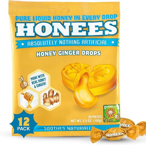 Honees Honey Lemon Cough Drops - 20-Piece, Pack of 12 Honey-Filled Lozenges | Temporary Relief from Cough | Soothes Sore Throat | All Natural in Saudi Arabia