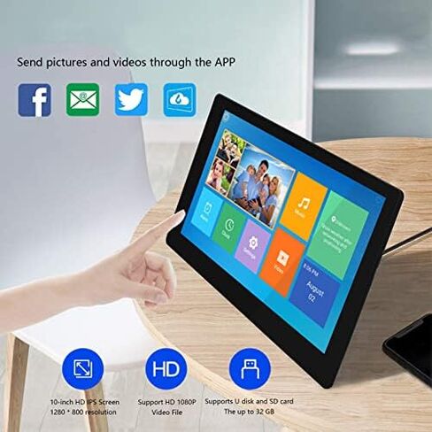 إطار صور رقمي واي فاي 10 بوصة - شاشة لمس IPS HD، سعة تخزين 16 جيجابايت، تطبيق مدمج لتوقعات الطقس ومشغل فيديو in Saudi Arabia