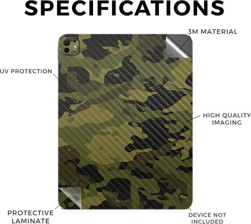 Carbon Fiber Skin Compatible with Apple iPad Pro 13 (M4) 2024 - Green Camouflage - Premium 3M Vinyl Protective Decal Cover - Easy to Apply | Crafted in The USA by MightySkins in Saudi Arabia