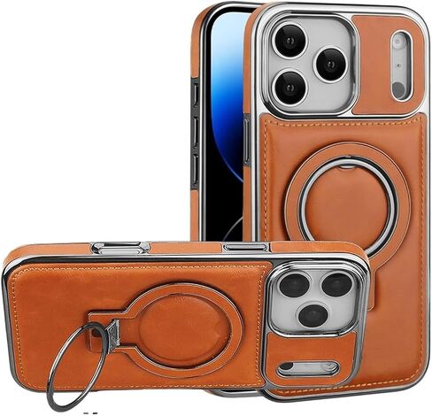 حافظة جلدية بحامل مغناطيسي لهاتف iPhone 17 Pro Max/17 Pro/17/17 Air، غطاء نحيف بنمط العمل مع مسند غير مرئي، حماية من السقوط، مضاد للانزلاق، مضاد لبصمات الأصابع (برتقالي، 17 Pro Max) in Saudi Arabia