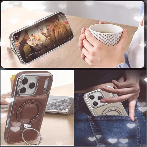 حافظة جلدية بحامل مغناطيسي لهاتف iPhone 17 Pro Max/17 Pro/17/17 Air، غطاء نحيف بنمط العمل مع مسند غير مرئي، حماية من السقوط، مضاد للانزلاق، مضاد لبصمات الأصابع (برتقالي، 17 Pro Max) in Saudi Arabia