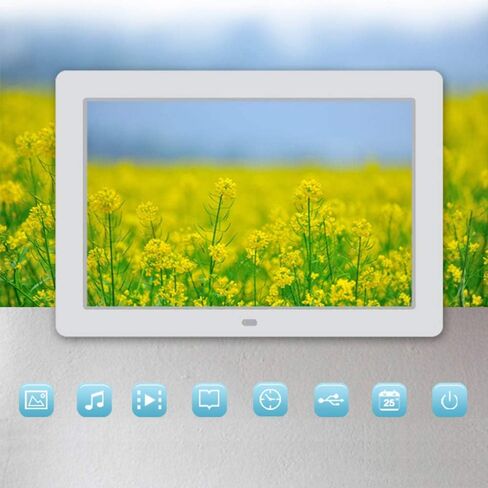 1280x800 Full HD Digital Photo Frame, 16:9 IPS Display, Music and Video Player, Calendar, Alarm Clock, Automatic Timer, White. in Saudi Arabia