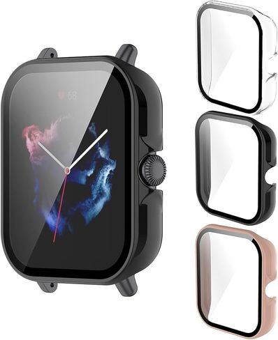 3Pack - Compatible with Amazfit GTS3 Smart Watch Case Built in Tempered Glass Screen Protector Shockproof Hard Electroplate PC Bumper Case Watch Accessories, with Screen Tempered Film in Saudi Arabia