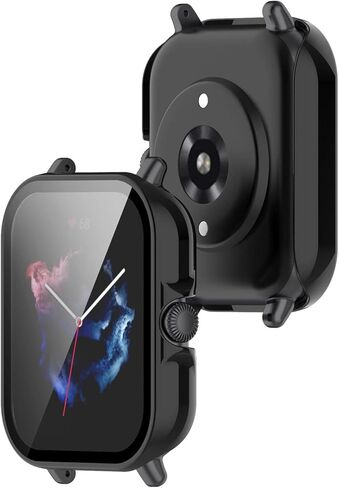 3Pack - Compatible with Amazfit GTS3 Smart Watch Case Built in Tempered Glass Screen Protector Shockproof Hard Electroplate PC Bumper Case Watch Accessories, with Screen Tempered Film in Saudi Arabia