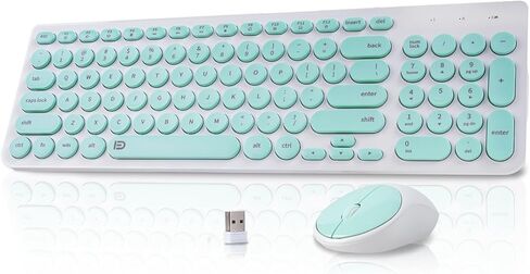 XuanGui Wireless Keyboard Mouse Combo Round Keycaps,Full Size Retro Typewriter Keyboard,Intelligent Sleep Mode,Ultra Slim Portable,2.4GHz Cordless Connection for Mac/Windows/PC Computer/Laptop(Blue) in Saudi Arabia