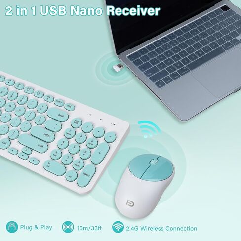 XuanGui Wireless Keyboard Mouse Combo Round Keycaps,Full Size Retro Typewriter Keyboard,Intelligent Sleep Mode,Ultra Slim Portable,2.4GHz Cordless Connection for Mac/Windows/PC Computer/Laptop(Blue) in Saudi Arabia