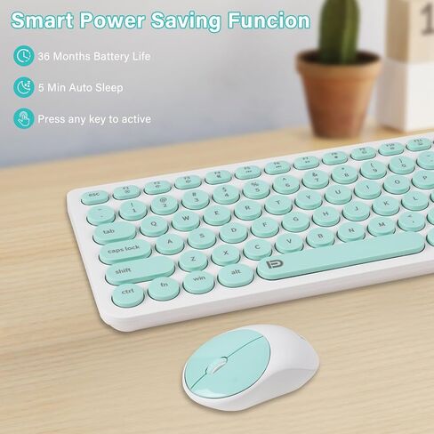 XuanGui Wireless Keyboard Mouse Combo Round Keycaps,Full Size Retro Typewriter Keyboard,Intelligent Sleep Mode,Ultra Slim Portable,2.4GHz Cordless Connection for Mac/Windows/PC Computer/Laptop(Blue) in Saudi Arabia