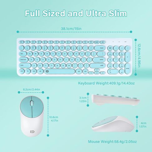 XuanGui Wireless Keyboard Mouse Combo Round Keycaps,Full Size Retro Typewriter Keyboard,Intelligent Sleep Mode,Ultra Slim Portable,2.4GHz Cordless Connection for Mac/Windows/PC Computer/Laptop(Blue) in Saudi Arabia