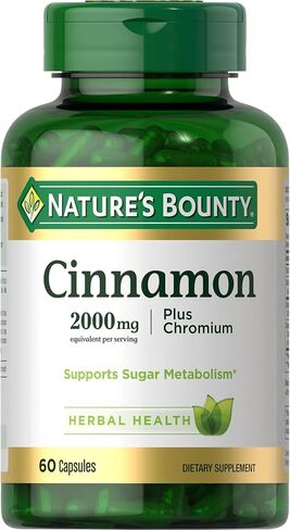 Nature's Bounty Cinnamon 2000mg بالإضافة إلى الكروم ، ملحق دعم استقلاب السكر ، 60 كبسولة in Saudi Arabia