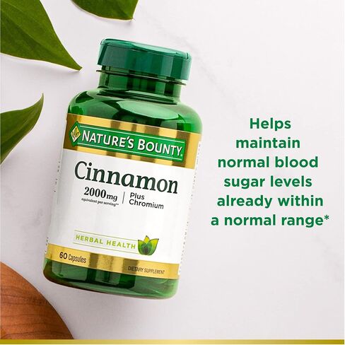 Nature's Bounty Cinnamon 2000mg بالإضافة إلى الكروم ، ملحق دعم استقلاب السكر ، 60 كبسولة in Saudi Arabia