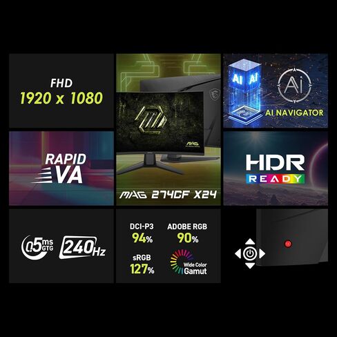 MSI MAG 274CF X24 27-inch 1920 x 1080 (FHD) Gaming Monitor, 240Hz, AMD Adaptive-Sync, HDR Ready, HDMI, VGA Port, VESA Mountable, Tilt, 4-Side Slim Bezel, 0.5ms, Black in Saudi Arabia