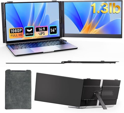 Laptop Screen Extender Monitor - Dual 14 inch IPS FHD 1080P Extended Monitors for 13"-17" Laptops Type-C/HDMI/USB-A Compatible with Windows Mac Travel Work in Saudi Arabia