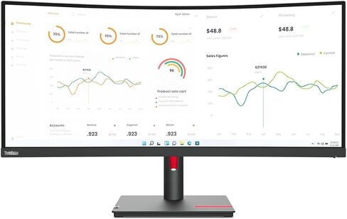Lenovo ThinkVision T34w-30 شاشة LED منحنية 34 بوصة Class UW-QHD - 21:9 - أسود داكن in Saudi Arabia