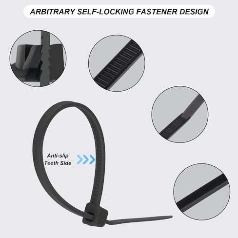 100PCS 10 Inch (250mm) Self Locking Nylon Cable Zip Ties,0.14" Width,40LBS Tensile Strength,Multi-Purpose Self-Locking Nylon Cable Cord,Plastic Wire Ties for Home,Office,Garden,Workshop,Black in Saudi Arabia