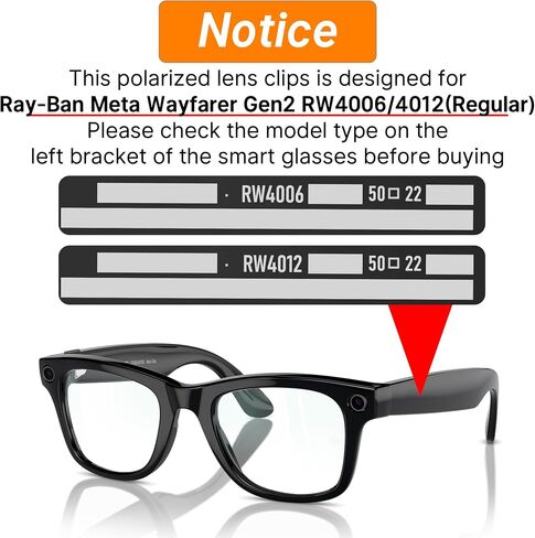 مشبك مستقطب لـ Ray-Ban Meta Wayfarer (RW4006 & RW4012 Regular 50-22)، مشابك تغير اللون متوافقة مع Ray-Ban Meta Wayfarer Gen 2 تحمي عينيك، رائعة وعصرية (أسود، عادي) in Kuwait