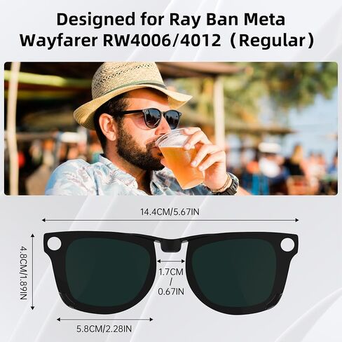 مشبك مستقطب لـ Ray-Ban Meta Wayfarer (RW4006 & RW4012 Regular 50-22)، مشابك تغير اللون متوافقة مع Ray-Ban Meta Wayfarer Gen 2 تحمي عينيك، رائعة وعصرية (أسود، عادي) in Kuwait