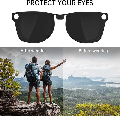 مشبك مستقطب لـ Ray-Ban Meta Wayfarer (RW4006 & RW4012 Regular 50-22)، مشابك تغير اللون متوافقة مع Ray-Ban Meta Wayfarer Gen 2 تحمي عينيك، رائعة وعصرية (أسود، عادي) in Kuwait
