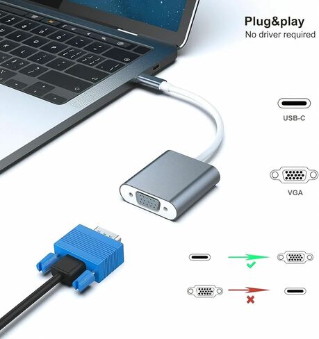 USB C to VGA Adapter, Thunderbolt 3/4 to VGA Adapter Compatible with iPhone 15 Pro/Max, MacBook Pro/Air 2023, iPad Pro, iMac, S23, XPS 17, Surface Book 3 and More [Aluminium Shell,Grey] in Saudi Arabia